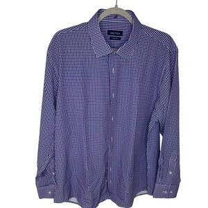 Nautica Mens Slim Fit Gingham Dress Shirt Long Sleeve Purple Blue White XL